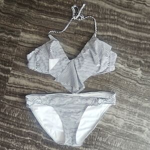 Arizona navy and white stripe bikini Small top/ Medium botton